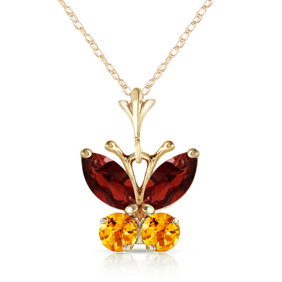 Galaxy Gold Products Jewelry - 14K. GOLD BUTTERFLY NECKLACE WITH GARNETS & CITRINES (Yellow Gold)